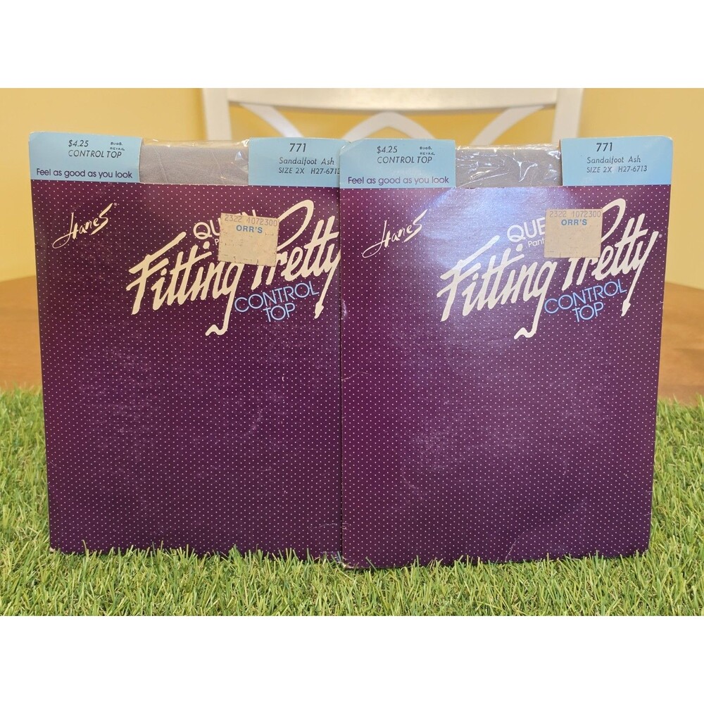 Lot Of 2 Hanes Fitting Pretty 771  Sandalfoot Ash Queen 2X Control Top Pantyhose